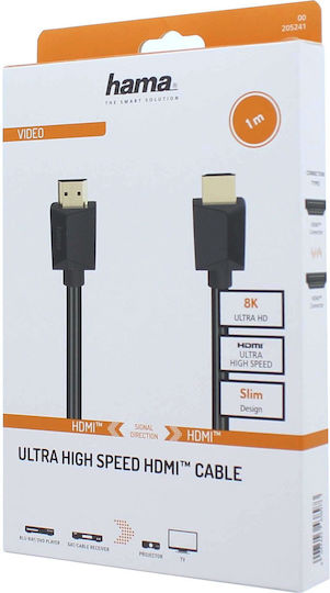 HAMA HDMI 2.1 Ултра Висока Скорост 48Gbps 4K 120Hz HDR VRR HDMI Кабел HDMI Мъжки - HDMI Мъжки 1м Черен