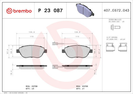 Brembo Σετ Τακάκια Εμπρός για Fiat Stilo