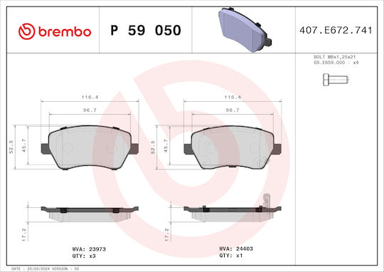 Brembo Σετ Τακάκια Εμπρός για Suzuki Splash / Swift