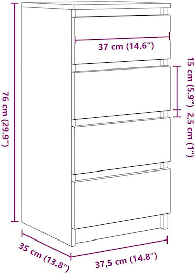 Sertar De Birou Din Lemn Gri Beton 37.5x35x76cm