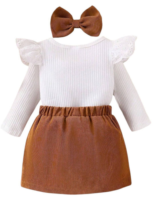 Kids' Set with Skirt Winter 2pcs Brown/White