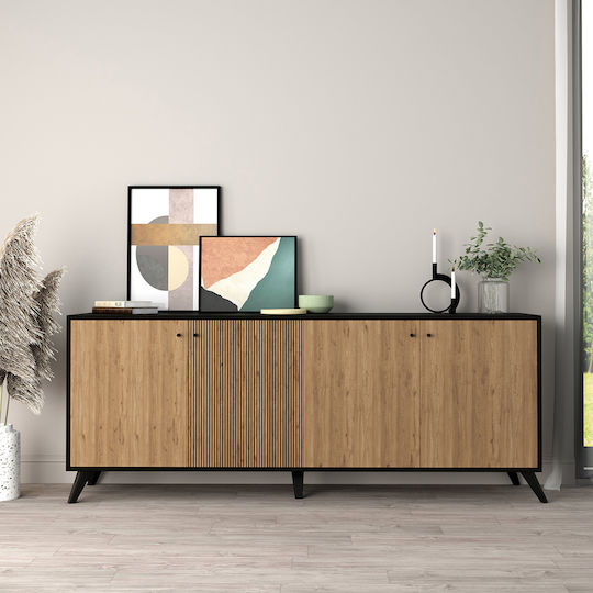 Μπουφές Kruden Ξύλινος Μαυρο-φυσικό 180x40x78cm