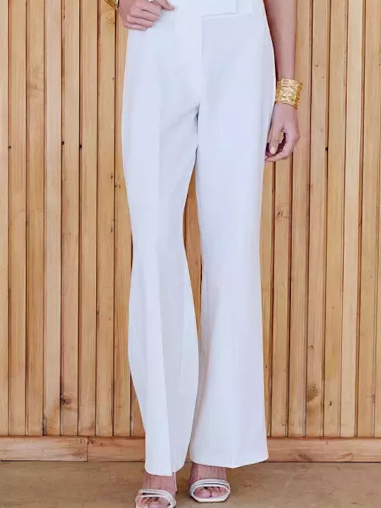Women's High-waisted Fabric Trousers Flared Regular Fit White