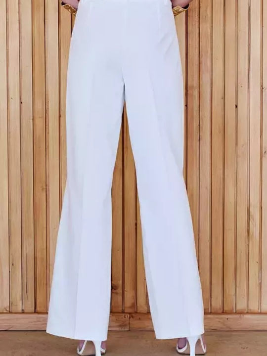 Women's High-waisted Fabric Trousers Flared Regular Fit White