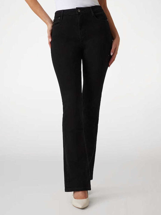 Guess High Waist Women's Jean Trousers Flared Black