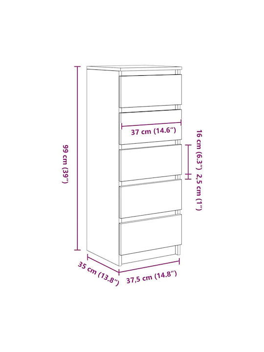 Office Storage Chipboard Drawer Black Oak L37.5xW35xH99cm
