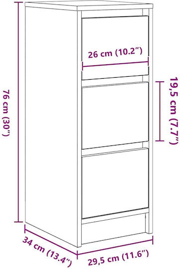 Sertar De Birou Din Lemn Maro 29.5x34x76cm