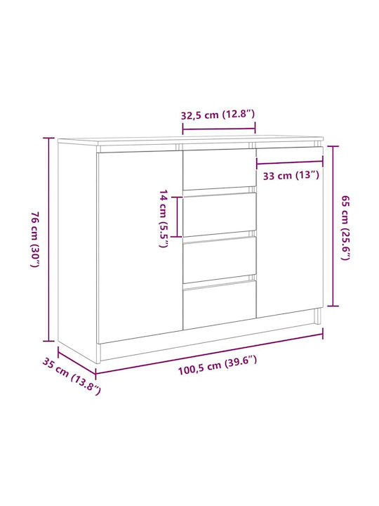Office Storage Chipboard Drawer Coffee L100.5xW35xH76cm