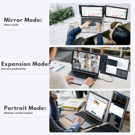 Expandable Portable Laptop Monitor Visionhub 14-inch Fhd 1080p Ips Screen Extender 13-inch To 17-inch Laptops 360-degree Foldable Dual-screen Compatible Ios Android Windows Mac Usb-c Hdmi Ports Plug Play