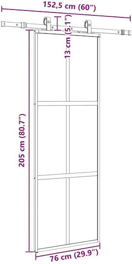 Vidaxl Sliding Door Hardware Set Black 76x205 Cm Tempered Glass Black