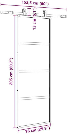 Vidaxl Συρόμενη Πόρτα Σετ Υλικού Μαύρο 76x205 Cm Γυαλί Μετριασμένο Μαύρο