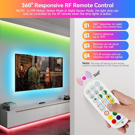 Houhui LED Strip TV USB 5V RGB Light 3m Type SMD5050 with Motion Sensor, Power Supply & Remote Control