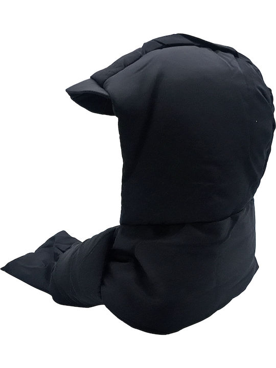 Winter Fabric Hat with Puffed Scarf Lining Unisex Black