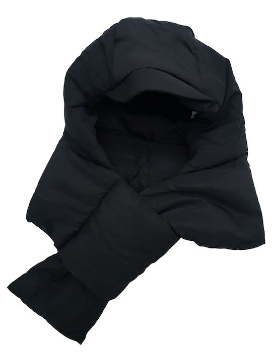 Winter Fabric Hat with Puffed Scarf Lining Unisex Black