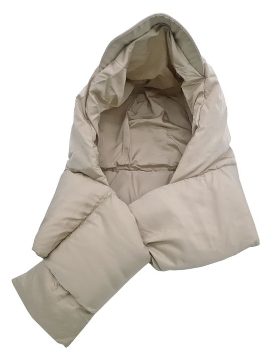 Windproof Fabric Hat with Puffed Scarf Lining Unisex Beige