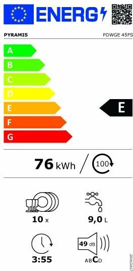 Pyramis Freistehender Geschirrspüler für 10 Gedecke B44.8xH84.5cm Inox PDWGE 45FS