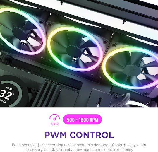 NZXT F120 Duo Вентилатор За Кутия (1800 Оборота / 48.58 CFM) С RGB Осветление И Свързване 4-изводна ШИМ 3 Бр