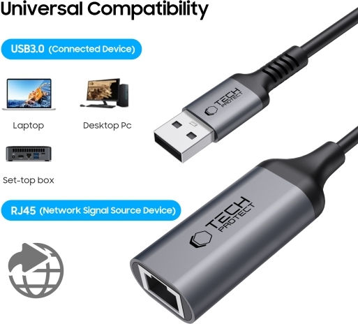Tech-Protect UltraBoost Adaptor Rețea USB cu Conexiune Cablată Gigabit Ethernet
