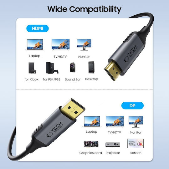 Tech-Protect Cable DisplayPort male - HDMI male 2m Black ()