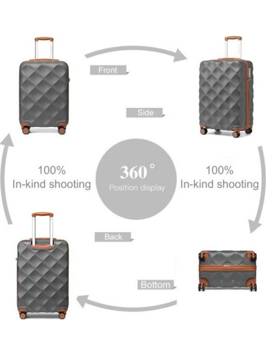 Miss Lulu British Traveller Cabin Hard Suitcase Grey and Brown with 4 Wheels Height 55cm