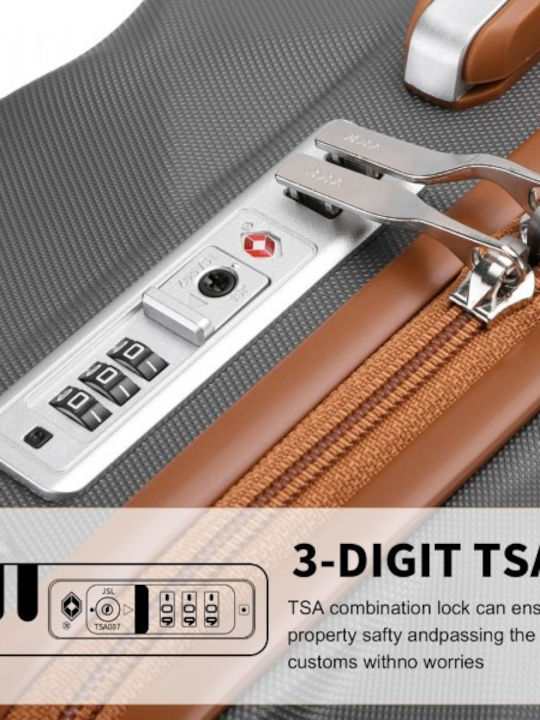 Miss Lulu British Traveller Cabin Hard Suitcase Grey and Brown with 4 Wheels Height 55cm