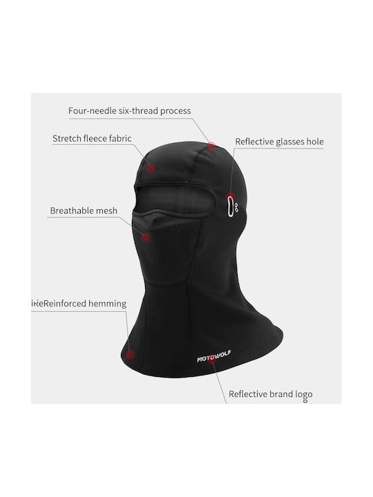 Motowolf Full Face Motorcycle Rider Balaclava Fleece Black Color