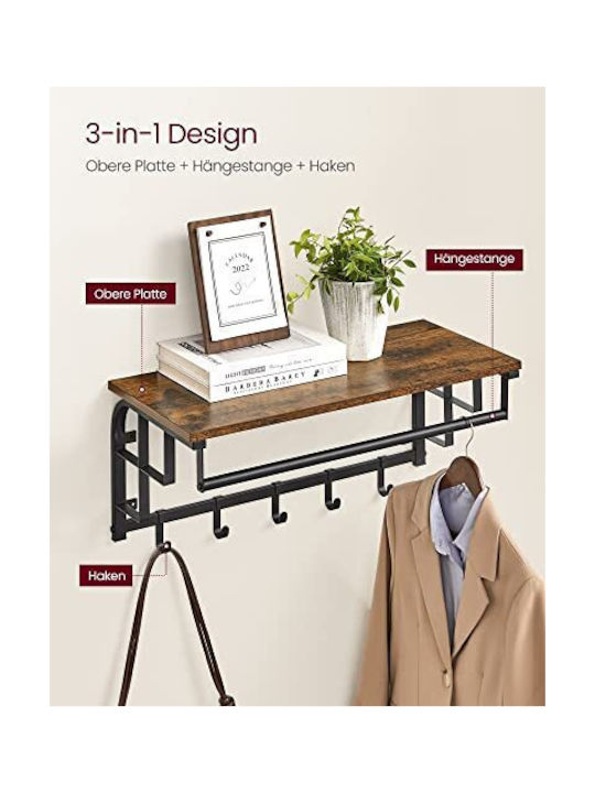 Songmics Metal Wall Hanger 5 Hooks Gray 66x27x30cm