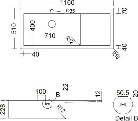 Fortinox Squadro 29115L-110 Drop-In Мивка Десен Inox Сатен Ш116xД51см Сребрист