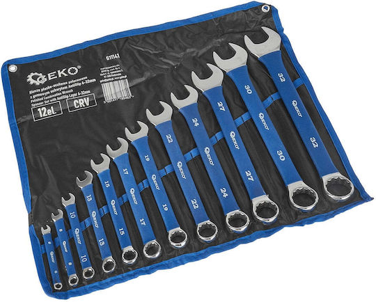 Set 12 Fixed Ring Combination Wrenches Anti-slip Rubber Handle Grip 6-32mm