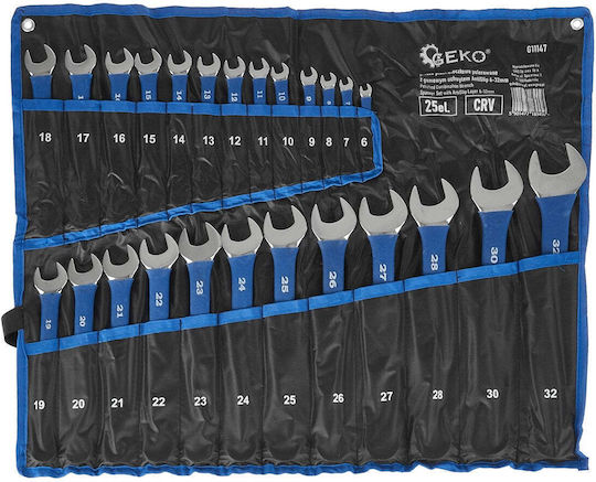 Set 25 Fixed Ring Combination Wrenches Anti-slip Rubber Handle Grip 6-32mm