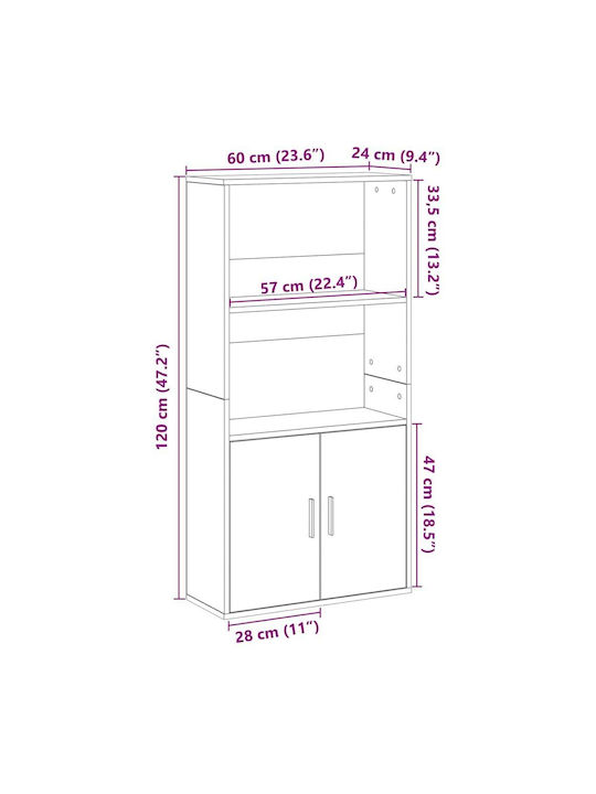 Bookcase Grey Concrete 60x24x120cm