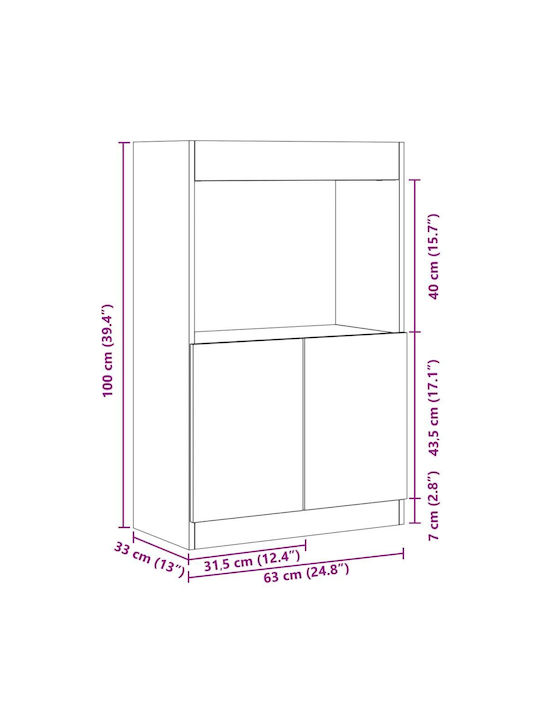 Living Room Display Cabinet Made of Particle Board Sonoma Oak 63x33x100cm