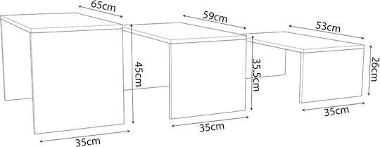 Правоъгълен Комплект Zigon Bentil Дървен Sonoma-Бял 3 Броя 65x35x45см