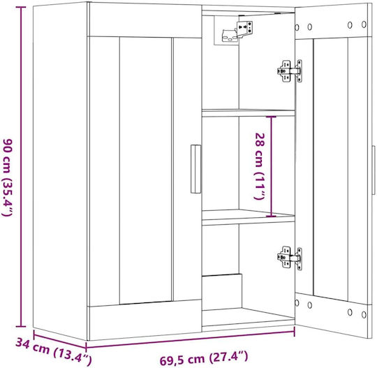 Wall Living Room Display Cabinet made of Particleboard with Glass Brown 69.5x34x90cm