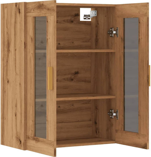 Wall Living Room Display Cabinet made of Particleboard with Glass Brown 69.5x34x90cm