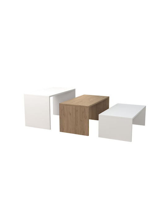 Rectangular Zigon Set Bentil Wooden Sonoma-White 3 Pieces L65xW35xH45cm