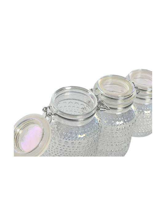 Home Esprit Set of 3pcs Jars General Use with Lid Metallic Transparent 3x11x21cm