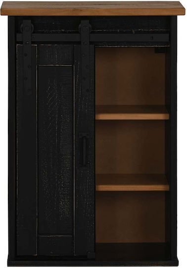 Wall Mounted Living Room Cabinet Made of Solid Wood and Metal Black 49x22.5x70cm