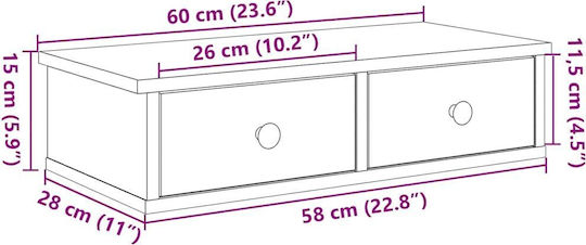 Vidaxl Wall Shelf with Drawers Concrete Gray Engineered Wood 60x28x15 Cm 1 Pc Gray