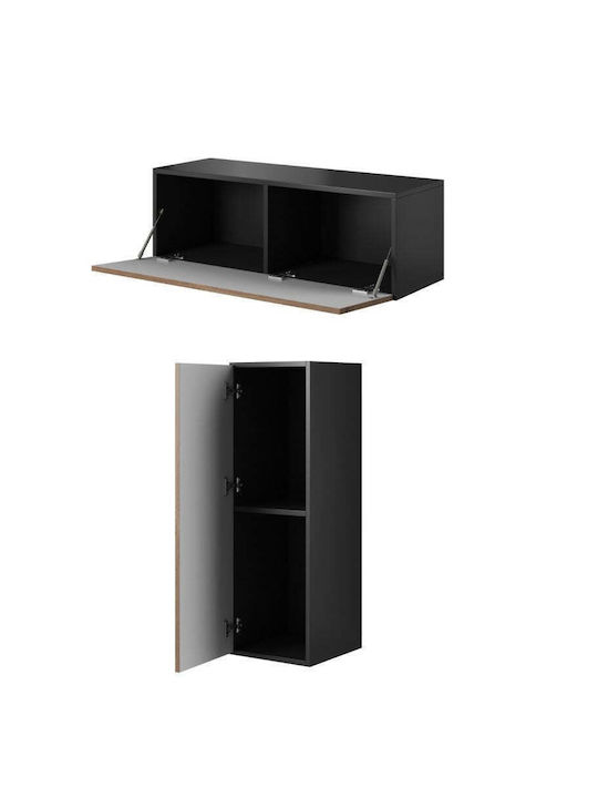 Roco RO1 Wandvitrine aus Holz mit Beleuchtung Antracit/Wotan Eiche 112x39x37cm