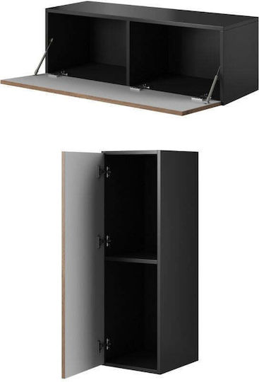 Roco RO1 Dulap Suspendat pentru Sufragerie din Placă din Lemn Aglomerat Alb/Negru/Alb cu Iluminare LED 112x37x39cm