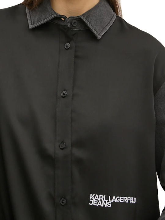 Women's Satin Long Sleeve Shirt Black