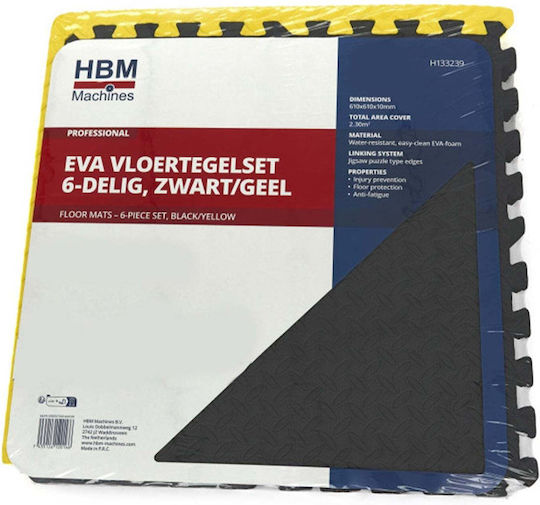 Eva Foam Floor Protection Tiles Puzzle Type 6 Pieces Non-slip Black and Yellow Floor 61x61cm Hbm Machines