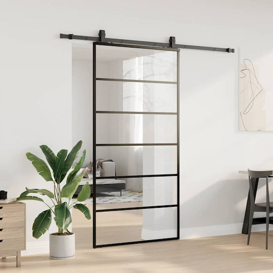 Schiebetürbeschlag-Set Schwarz 102x205 cm ESG-Glas Schwarz 3375929