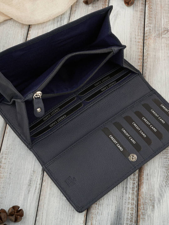 Μεγάλο Δερμάτινο Γυναικείο Πορτοφόλι με RFID Navy Μπλε