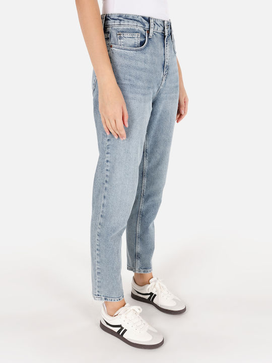 Damen Hochgeschnittenes Stoffhose in Mom Passform Blau