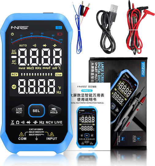 Fnirsi Digital Multimeter True RMS with Buzzer with AC / DC / Resistance / Capacitance / Temperature Measurement FNR-S1-BL