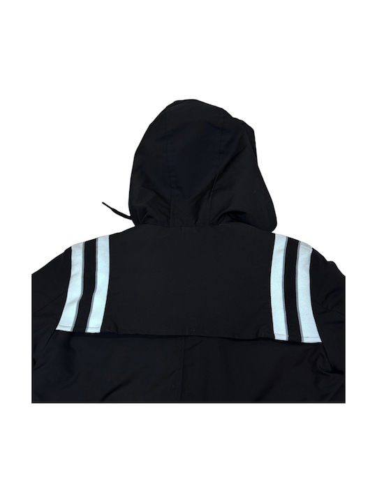 Langer Kinderparka mit Kapuze Schwarz