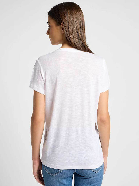 Lee Women's T-shirt with V Neckline White