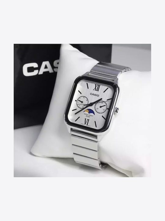 Casio Herrenuhr Chronograph Batterie mit Silber Metallarmband